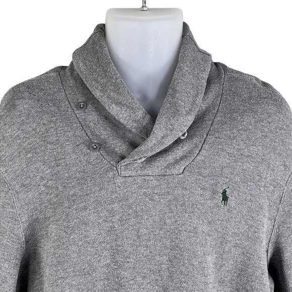 Polo Ralph Lauren Mens XL Jersey Shawl Collar Gray Pullover Sweater Quiet Luxury - Picture 2 of 16